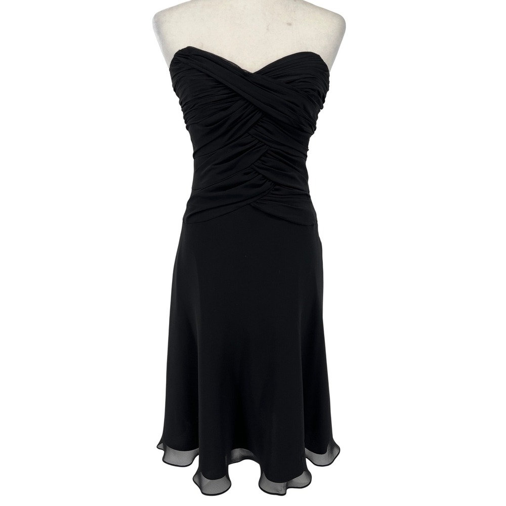 White House Black Market Strapless Dress 4 Black Excellent Ruched Lettuce Hem